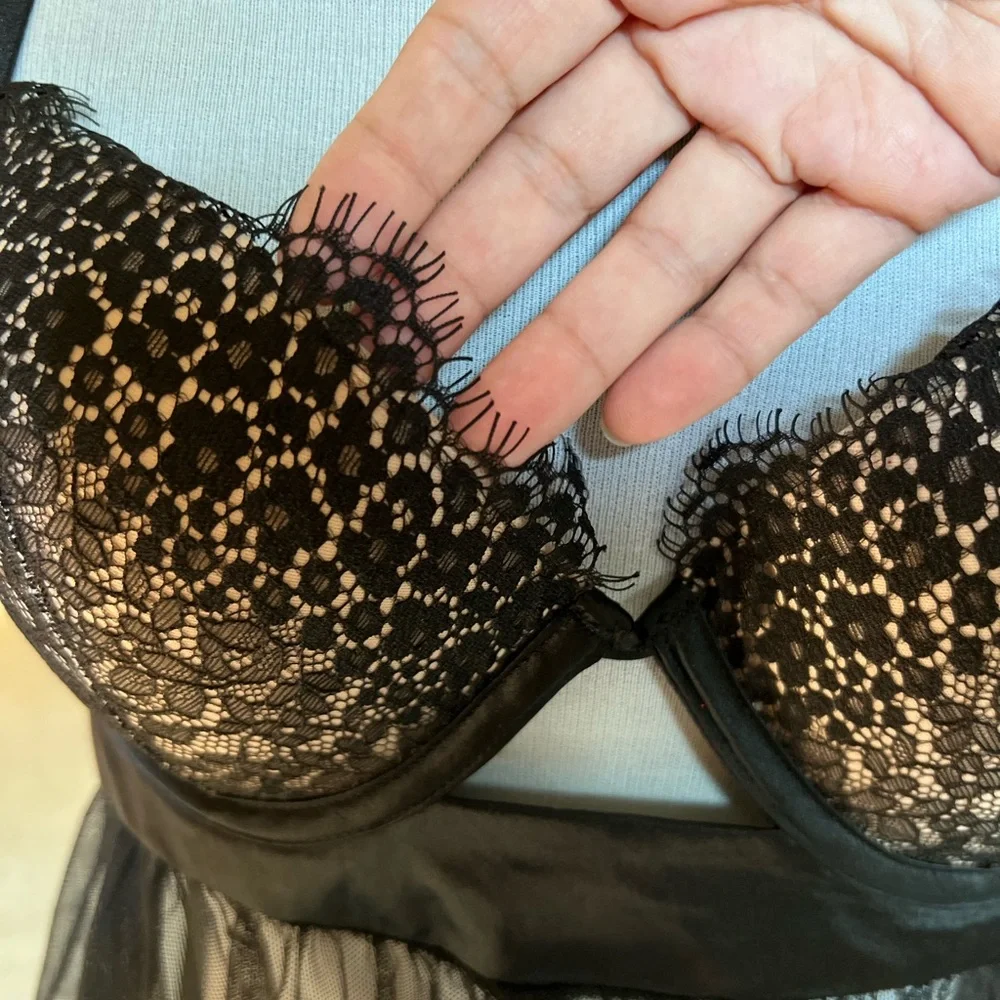 Victoria's Secret Black Babydoll Lingerie Lace Padded Bra | Sheer Mesh 36C NWOT
